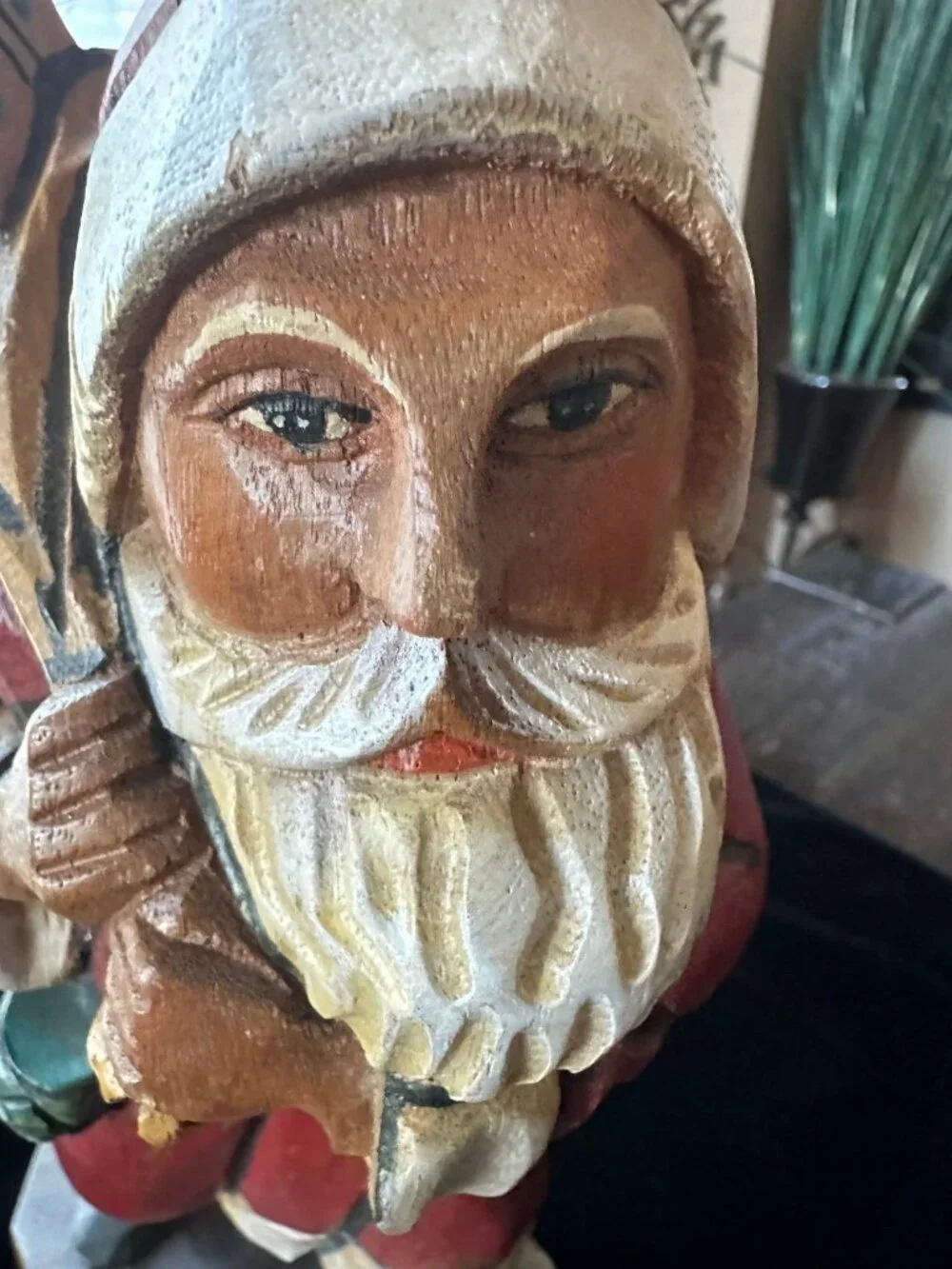 Rustic Vintage Hand Carved Wooden Old World Santa Claus Figurine Folk Art